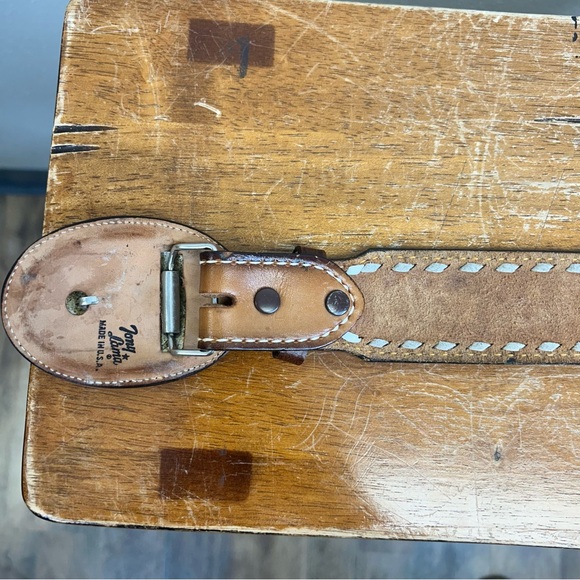Vintage Roger RH Brown Leather Belt Custom Buckle Tony Lama Western Southwestern - Picture 12 of 12